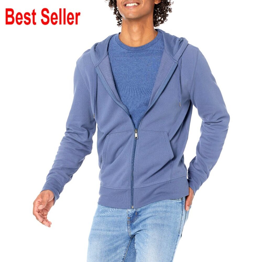 Men's Lightweight French Terry Full-Zip Hoodie, Regular Fit, Kangaroo Pocket